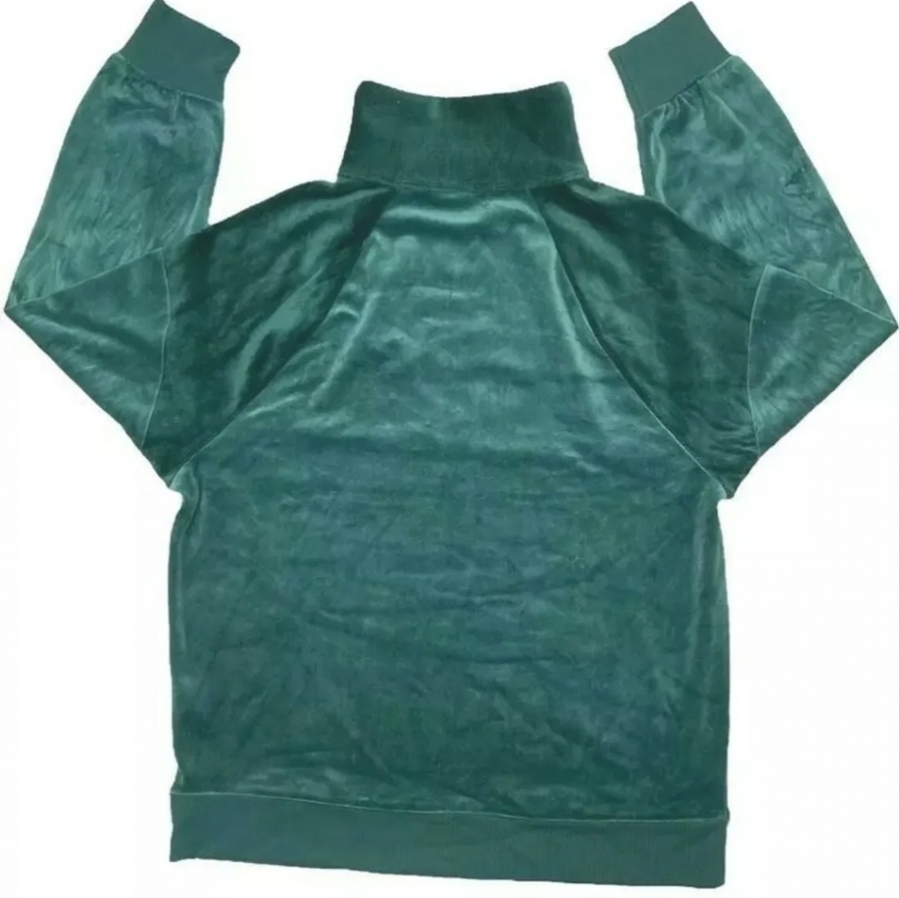 Wild Fable Womens Green 1/4 Zip Velour Shiny Stretch Tunic Sweatshirt Size M - Picture 2 of 4